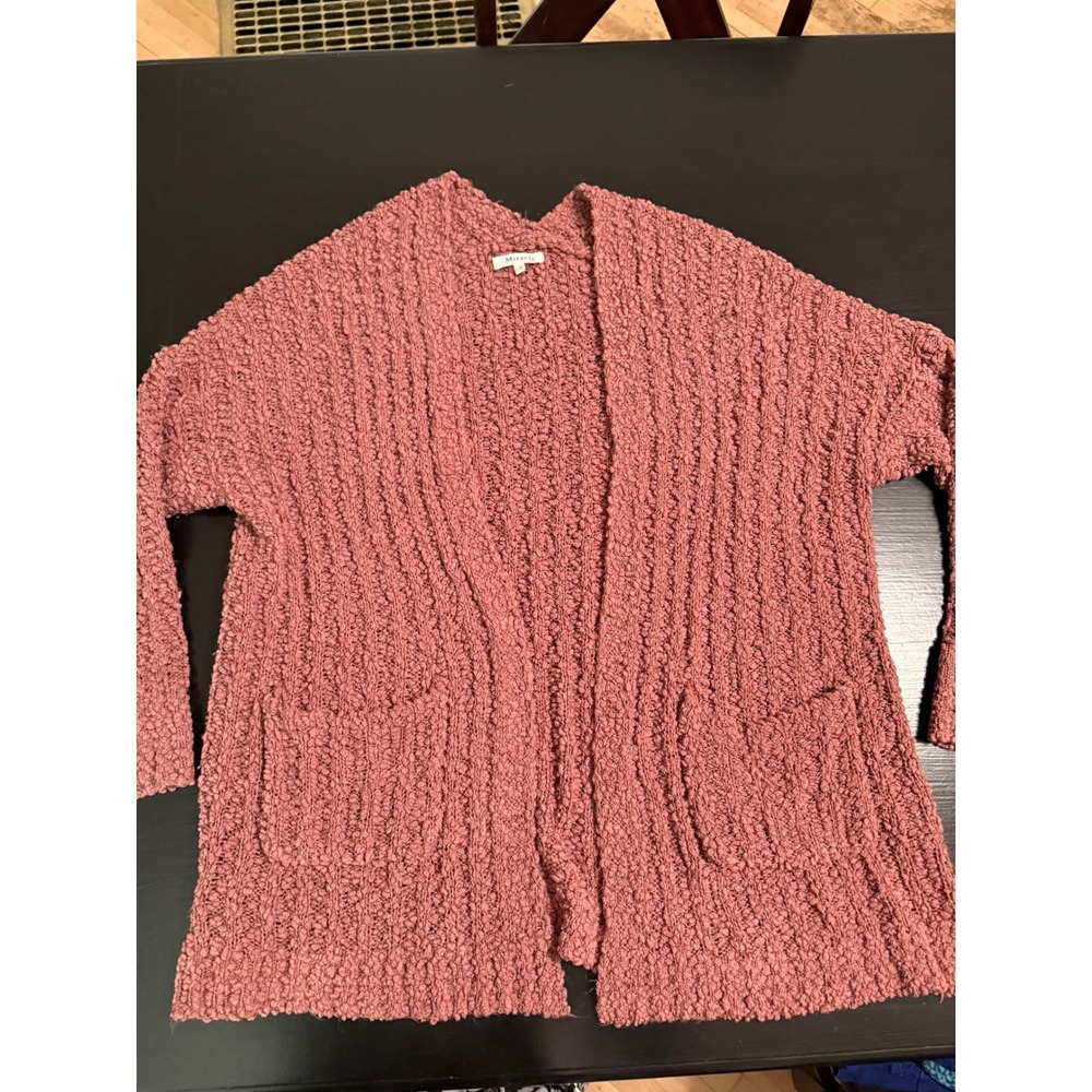Miracle USA Womens Popcorn Knit Cardigan Dusty Rose Pink‎ Open Front Sweater S/M